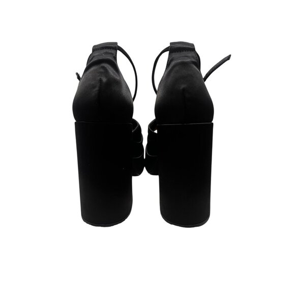 Steve Madden Charliz Platform Pump Heels Women 9 Black Satin Chunky Comfort Prom - Picture 9 of 16